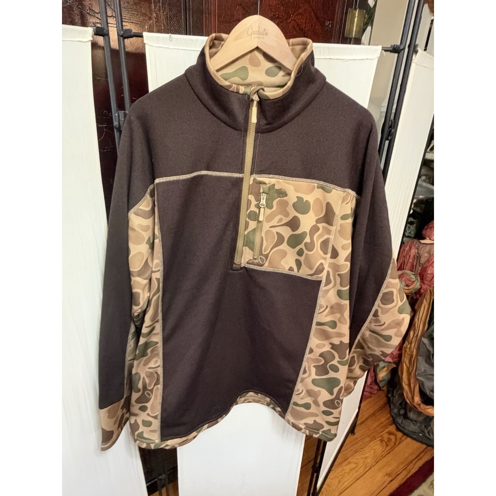 HEYBO Outdoors Men's 2X Camo 1/4 Zip Fleece Pullover Brown Hunting Duck Camo